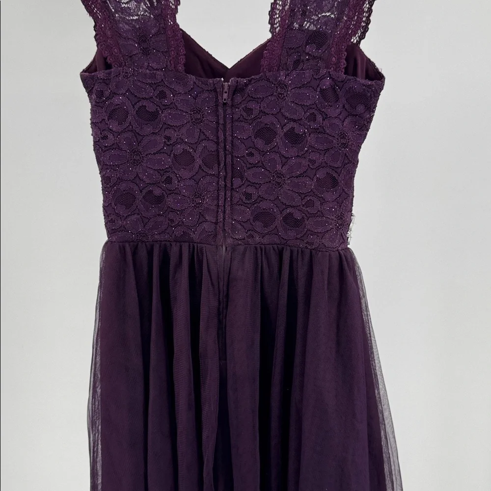 Deb Plum Purple Mini Dress lace tulle rhinestones open back 5 formal HOCO party